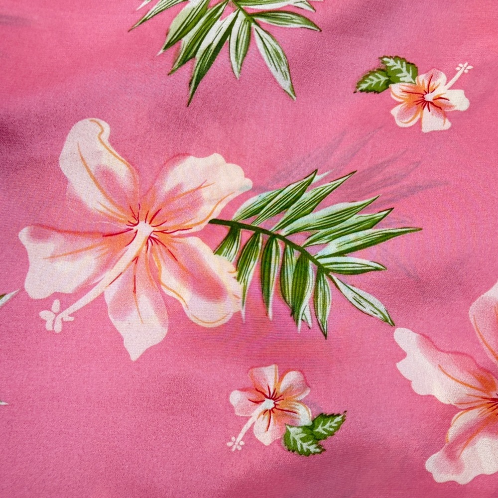 Pineapple Moon Womens OS Tropical Crepe Scarf Wrap Pink Hibiscus Hand Roll - Picture 12 of 13